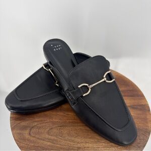 A New Day Black Loafer Mule Flats Gold‎ Bit Slip On Shoes Size 10